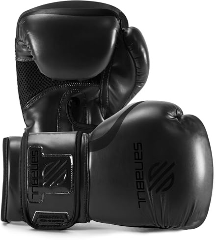 Sanabul Essential Gel Boxing Gloves for Men & Women, Kickboxing MMA, Muay Thai Gloves and Heavy Bag Training Punching & Sparring, AllBlack 8 oz