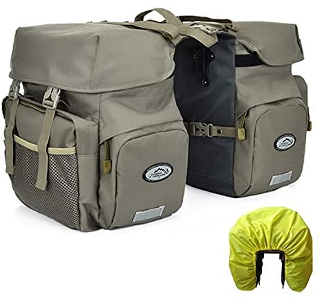 ZTZ 50L Fahrradtaschen Gepäckträger, wasserdichte Fahrradtaschen aus Hochdichtem 600D Polyester für Dauerhaften Gebrauch, Fahrradsatteltasche kommt mit reflektierendem Trim und Regenabdeckung (Grau)