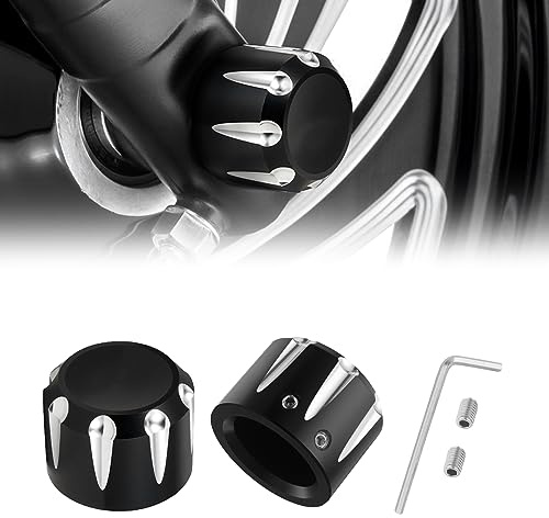 PBYMT Black Front Axle Nut Cover Cap CNC Aluminum Compatible for Harley Davidson Touring Road King Street Glide Electra Glide Softail Sportster Iron 883 Fat Boy 2002-2024