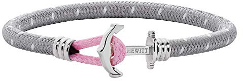 PAUL HEWITT Anker Armband Phrep Lite - Segeltau Nylon Damen Armband in Grau Weiß Rosa, Armband mit Anker Schmuck aus Edelstahl (Silber) in Größe XS