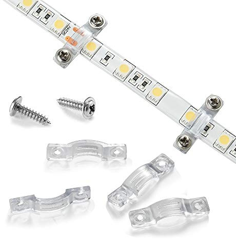Threetwofour 100 Pack Strip Light Mounting Brackets,Tape Light Fixing Clips,led Strip Light clamp,Double Side Fixing,202 Screws Included,Use for 8-10mm Width IP65 Silicone glued led Strip Light