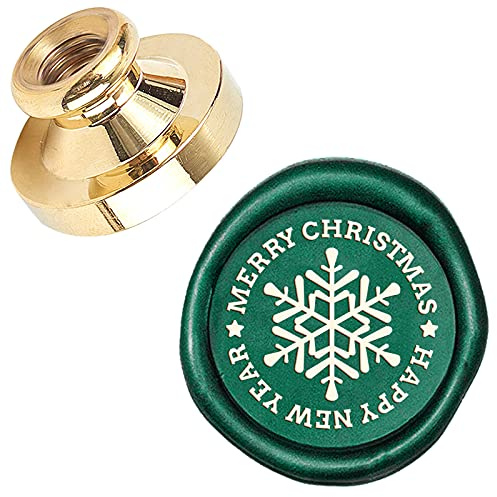 craspire Siegelwachs-Stempel „Frohe Weihnachten“ Frohes Neues Jahr Schneeflocke X'Mas EVE Frohe Weihnachten 25 mm Austauschbarer Wachssiegelstempel Messingkopf Für Weihnachtseinladungen Umschläge