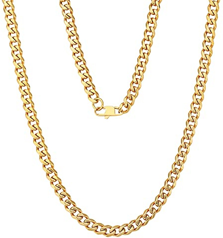 KRKC&CO 6mm Cuban Link Chain Edelstahl, 18K Gold beschichtet Panzerkette für Herren, Edelstahl Panzerkette Herren Goldketten Cuban Chains, Hip Hop Kette für Männer Jungen, Länge 45,7cm