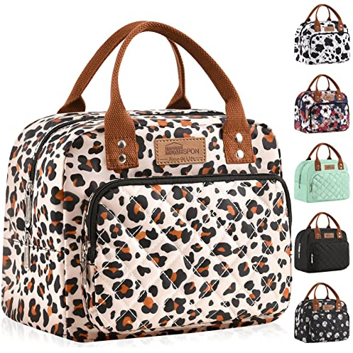 HOMESPON - Lonchera con aislamiento para mujer, hombre y adultos, con bolsillo frontal, bolsa térmica para el trabajo, picnic o viaje (diseño de leopardo)