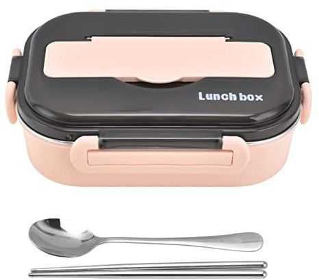 Lunch Box, 1000 Ml Acciaio Inossidabile 304 Sigillo di Sicurezza Portatile a Due Griglie con Buone Prestazioni per Impiegati, Bambini, Studenti delle Scuole(Rosa [Invia bacchette e cucchiai])