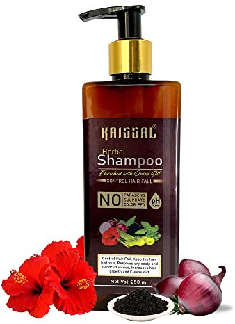 KAISSAL Herbal Shampoo Enriched With Onion Oil for lustrous hair and reduce premature graying- With Bhringraj, Amla, Shikakai and Reetha - 250ml