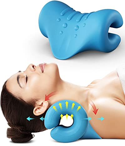 BLABOK Neck and Shoulder Relaxer,Portable Cervical Traction Device Neck Stretcher,Neck Posture Corrector Chiropractic Pillow for TMJ Pain Relief and Cervical Spine Alignment(Blue)