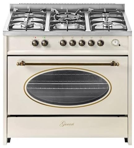 GURARI Gasställ GCH E 914 Cr R, retro gas elektrisk stående spis 90 cm/nostalgi räckvidd koocker/121 l/8 funktioner, 5 högkvalitativa brännare/naturgas/propangas/inkl. WOK-adapter