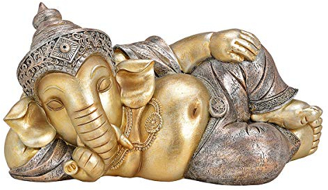 Dekofigur liegender Hindu-Gott Ganesha, Gold | Elefanten-Gott, Statuette Skulptur Statue Dekoartikel, B 33 cm