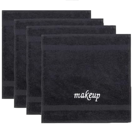 Chakir Turkish Linens | Hotel & Spa Quality 100% Cotton Premium Turkish Towels | Soft & Absorbent (4-Piece Washcloths, Black - Makeup Embroidered)
