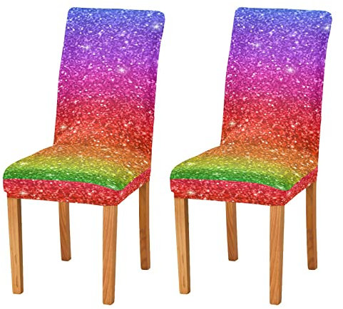 Regenbogen-Glitzer-Stuhlhussen-Set für Esszimmer, dehnbar, Esszimmerstuhl, Schonbezug, Restaurant, Hotel, abnehmbar, waschbar, Küchenstuhlschutz
