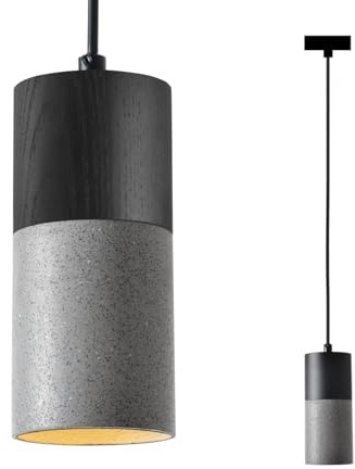 ouglres Schwarz Beton Pendelleuchte,Einflammig Höhenverstellbar Hängelampe,Holz Hängeleuchte Modern,Gu10-5W Warmweiß Esstischlampe,Pendellampe Für Küche Wohnzimmer Schlafzimmer Nachttisch Bar,Gu10