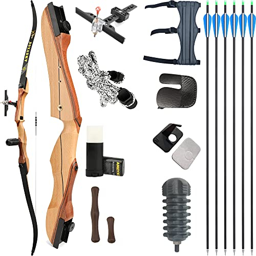 wolfman Recurvebogen Set Erwachsene 66/68/70 Zoll 12-40LBS Pfeil und Recurve Bogen Set Praxis Bogen Jagdbogen für Bogenschießen Halle Schießen Wettkämpfe Übung Rechtshänder(Schwarz, 70/38Lbs)