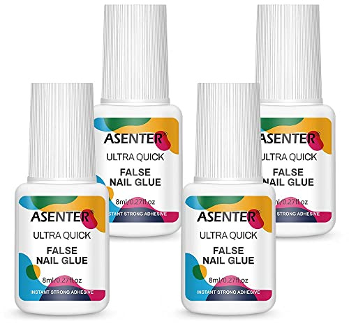 ASENTER 32ml Colle Faux Ongle Extra Forte Rapide Avec Pinceau Longue Duré Capsules