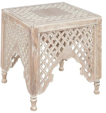 Beliani Table d'Appoint Marron Clair en Bois de Manguier Ajouré Oriental Bout de Canapé Kadma