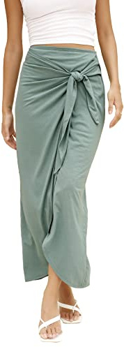 TASAMO Women's Trendy Maxi Skirt - Ruched Pencil Skirt for Summer Beach Vacation（Medium,Sage Green）