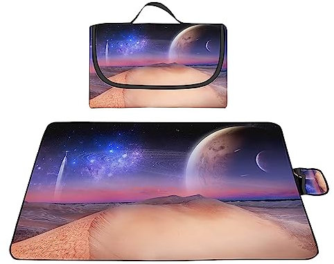 TengYuer Picknickdecke 180x200cm Stranddecke Wasserdicht Sandfrei Isoliert Faltbar Strandmatte mit Tragegriff Outdoor Campingdecke XXL für Camping Parks Strände Picknick Blaues Universum