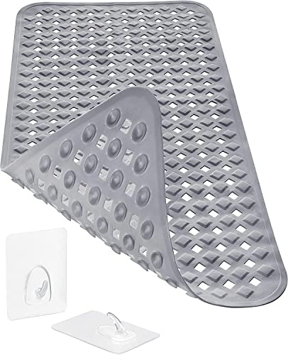 Duschmatte Rechteckige, rutschfest Badewannenmatte mit Haken zum Aufhängen PVC Material Antirutschmatte Dusche BPA frei für schimmelresistent Anti Rutsch Badematte (Grau, 40X88)
