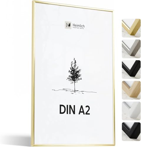 Heimlich Fotorahmen aus Aluminium – DIN A2 42 x 59,4 cm, Gold | Heimlich® – Stabiler Bilderrahmen Aus Metall – Mittelgroße Poster-Druckrahmen – Nur Wandhalterung