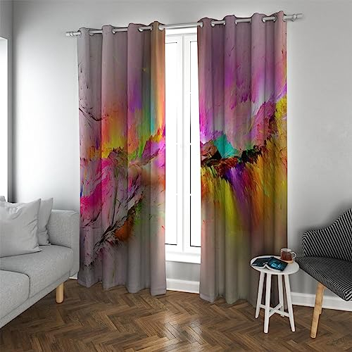 GaNkas Raumverdunkelung Vorhänge Abstrakte helle Farben Fenster Vorhänge Dekor Verdunkelung Wärmeisolierte Vorhänge 2 Paneele Luxusstil Vorhang H275xB228