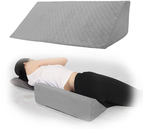Jacobable Bed Wedge Pillow for Side Sleeping Sponge Filled Body Positioning Triangle Pillow Suitable for Pregnancy and Surgery Prevent Bed Sore for Leg and Back Support with Pillow Case (Light Gray)
