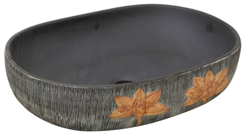 vidaXL Handfat Grå och Svart Oval 59x40x14 cm Keramik, Övermonterat Tvättställ