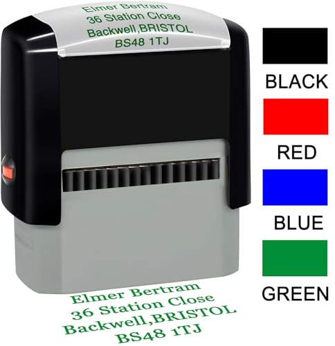 Timbro personalizzato autoinchiostrante personalizzato 47 x 18 mm gomma lavoro indirizzi aziendali timbri fino a 4 righe 4 colori e carattere disponibili