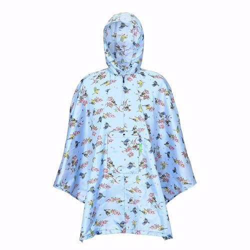 ECO CHIC Waterproof Foldable Adult Poncho Lightweight Reusable Raincoat with Hood (Blue Tits Lilac)