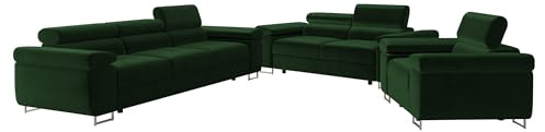 Mirjan24 Sofagarnitur Torezio 3+2+1 (Polo 889) | Freistehendes 6-Sitzer-Set mit verstellbaren Kopfstützen, bezogenen Rückseiten und verchromten Metallfüßen