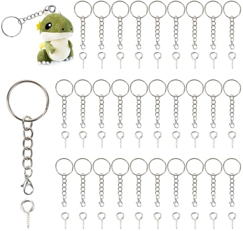 30Stück 25mm Schlüsselanhänger Ringe Lösen Ohne Werkzeug+30 Schrauböse Pins | Schlüssel Ringe Kette Basteln Schlüsselring Rohlinge Einfaches Befestigen DIY Projekte Basteln Organisation Rostbeständigkeit