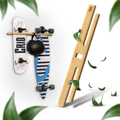 CRID Doppel Skateboard Wandhalterung aus Bambus - Universal Halterung für 2 Skateboards, Longboard, Snowboard, Wakeboard, Balance-Board - Inkl. gratis Montagekit - Modernes Design - Deutsche Marke