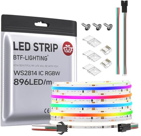 BTF-LIGHTING COB FCOB RGB+Naturweiß WS2814IC 5M 896LEDs/m 24V LED Streifen | SPI RGB+NW(4000K) flexibel Hochdichte IP30 programmierbar Chasing Farbe RGBW LED Stripe(ohne Netzteil & Controller)