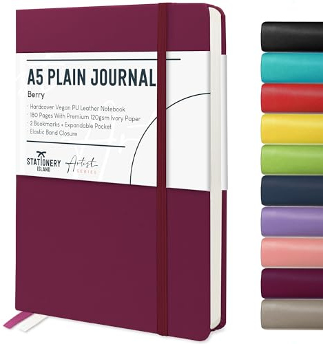 STATIONERY Island A5 ofodrad anteckningsbok, vanlig anteckningsbok inbunden med 120 gsm premium tjockt papper, 180 sidor inbunden tom anteckningsbok för att skriva, arbeta, studera, planering, dagbok
