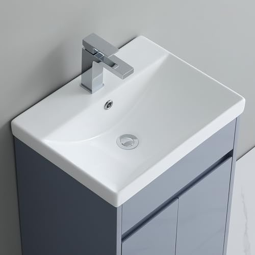 500mm Bathroom Sink Inset Basin Thick-Edge Ceramic Vanity Cabinet Mounted Wash Basin with Single Tap Hole Overflow