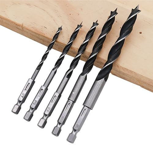 Yuentoen 5 Stück Holzbearbeitung Dowel Bohren Set, Holz-Spiralbohrer für Hartholz und Weichholz mit 1/4 Sechskant-Aufnahme, Brad Point Bohrer, Ø 4-10 mm
