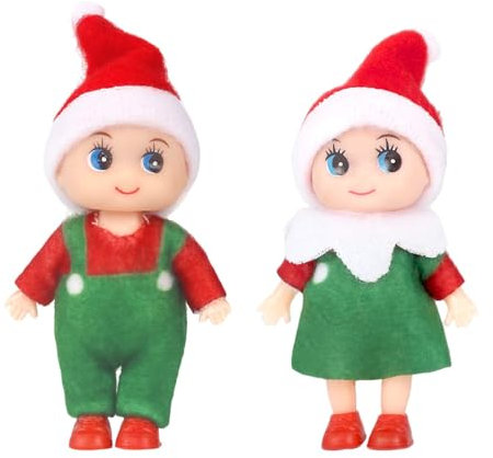 2er Set Weihnachtself Weihnachtselfen Wichtelpuppe, Elfie (Junge) und Elvie (Mädchen) Lustige und Verspielte Elfen Verhalten Sich Schlecht Mini Figuren mit Weichem Körper für Weihnachtsspielzeug