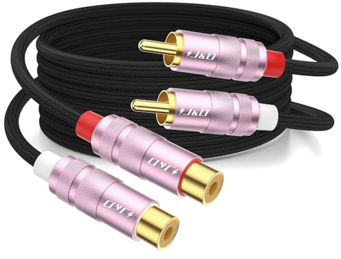 J&D Cavo di Estensione RCA 2, Cavo Audio RCA Intrecciato in Nylon, Cavo Stereo 2 RCA Maschio a Femmina, Connettore RCA Placcato in Oro per Altoparlante, TV, Amplificatore, Mixer Audio, 1.83 m
