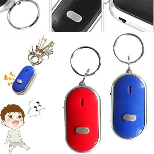 Key Locator, Sound Activated Sensor Key Finder Key Fob, Portable Key Finder Remote Control, Whistle Key Finder Device, Smart Item Locator, Anti Lost Alarm LED Sound Keychain With Flash Light (2pcs-A)
