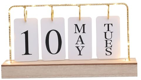 Perpetual Calendar,Flip Calendar with Light, Wooden Desk Date Display, Standing Date and Weekly Day Flip Desk Calendar, Reusable Perpetual Desk Calendar for Office Bedroom Hotel
