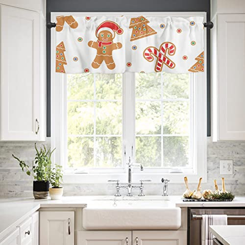 Cliduli Christmas Valance for Windows,Gingerbread Man Winter Window Treatments 1 Panel Short Curtains for Kitchen Windows Bathroom Bedroom,54 x 18 Inch