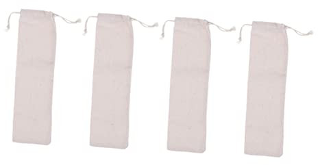 PHENOFICE 4stücke Wiederverwendbare Baumwoll-leinenbeutel Mit Kordelzug Umweltfreundliche Aufbewahrungstaschen Für Strohhalme Gabeln Essstäbchen Praktische Tragetasche Beige