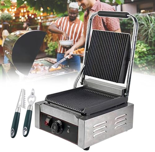 forplubossmmp Prensa Eléctrica para Sándwiches De Una Sola Placa, Sandwicheras Y Prensas De Pan De 50 A 300℃, Prensa para Sándwiches De Encimera De Acero Inoxidable para Acampar Al Aire Libre,grooved