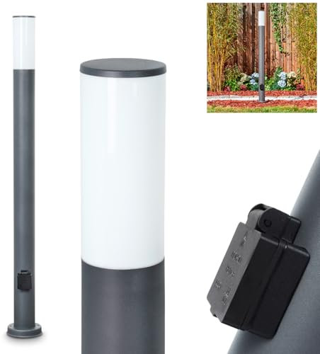 HOFSTEIN Wegeleuchte Caserta, Außenwegeleuchte mit Steckdose aus Metall/Kunststoff in Anthrazit/Weiß, moderne Außenleuchte für Garten, Außenbereich, Hof, Terrasse, Höhe 110cm, E27, IP44