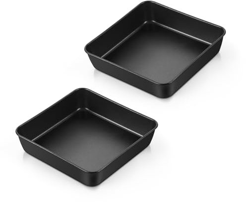 Homikit Auflaufform 2er Set, 15,9 x 15,9 x 5cm Edelstahl Eckige Backform mit Gesund Antihaftbeschichtete, Schwarz Quadratische Brownie Kuchenform für Kuchen/Lasagne/Aufläufe, Leicht zu Reinigen
