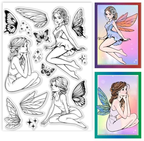 PH PandaHall Fairy Wing Clear Stempel, Elf Schmetterling Stern Silikonstempel Transparenter Gummistempel Siegel-Stempel für Kartendekoration, Journal, Postkarte, DIY Scrapbooking, Geschenkanhänger