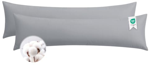 Aisbo Seitenschläferkissen Bezug 40 x 145 Baumwolle 2er Set Hellgrau - weiche Kissenbezug 40x145 mit Reißverschluss, 40x145cm Grau Pillow Cover Pillowcase
