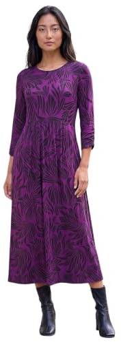 Roman Originals Midi Dress with Pockets for Women UK Ladies Stretchy Jersey Maxi Long 3/4 Length Sleeve Gathered High Waist Boho Flattering Skater Swing Fit Flare