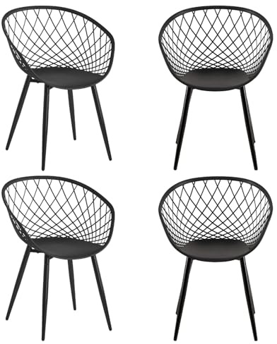 GOKHOMX Chaise de Jardin Extérieur Lot de 4, Chaise Plastique avec Accoudoirs Fauteuil de Jardin Extérieur Terrasse Chaise Balcon avec Dossier et Pieds en Métal, Noir