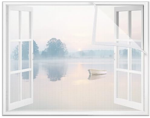Porta Tenda Zanzariera Finestra Bianco 205x215cm Con Nastro a strappo Incluso Zanzariera Per Finestra,Traspirante,Zanzariera Adesiva Resistente