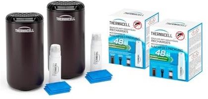 THERMACELL 2 Diffuseurs Anti Moustiques Moustiques Tigres - 20m² - Noir | 2 Recharges - Inodore - Durée 120h - 10 Cartouches Gaz + 30 Plaquettes - THPATIONOIRECHX2